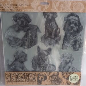 Iron Orchid Designs Christmas Pups Decor Stamp IOD #25195